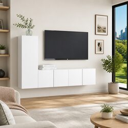 3 Piece Engineered Wood TV Cabinet Set - White