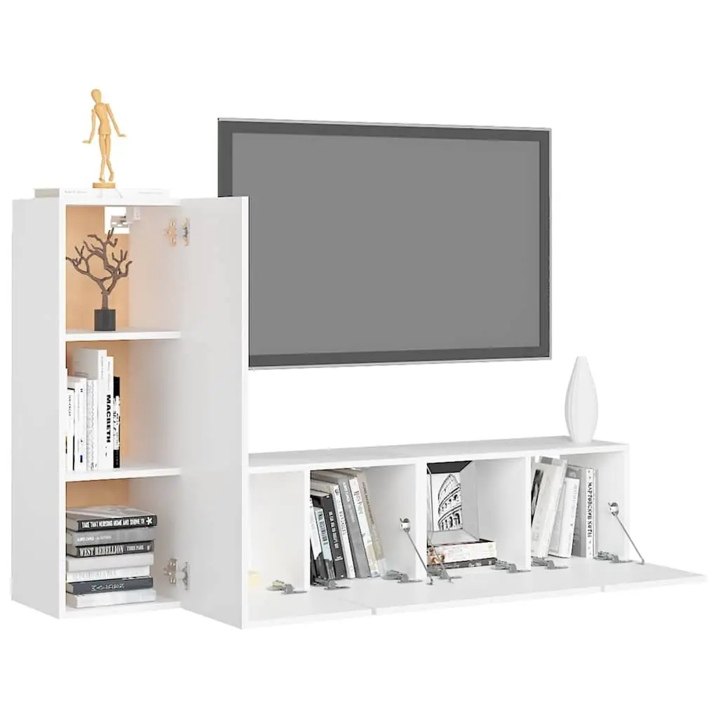 3 Piece Hanging Wall TV Cabinet Set Engineered Wood White Storage Unit Shelves