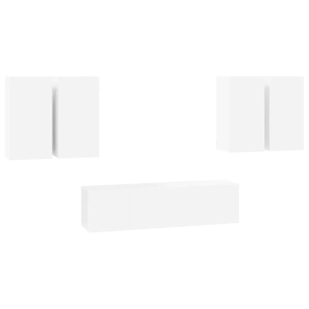 Wall Mounted TV Cabinet Set White Storage Unit Organiser Display Shelf 6 Piece