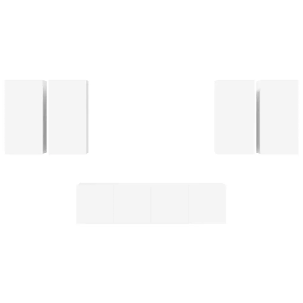 Wall Mounted TV Cabinet Set White Storage Unit Organiser Display Shelf 6 Piece