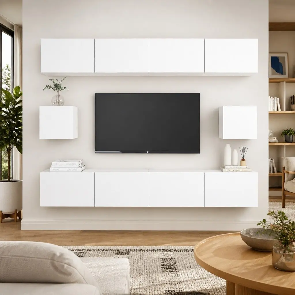 6 Piece Wall Mounted TV Cabinet Set for Home Entertainment Storage Organizer