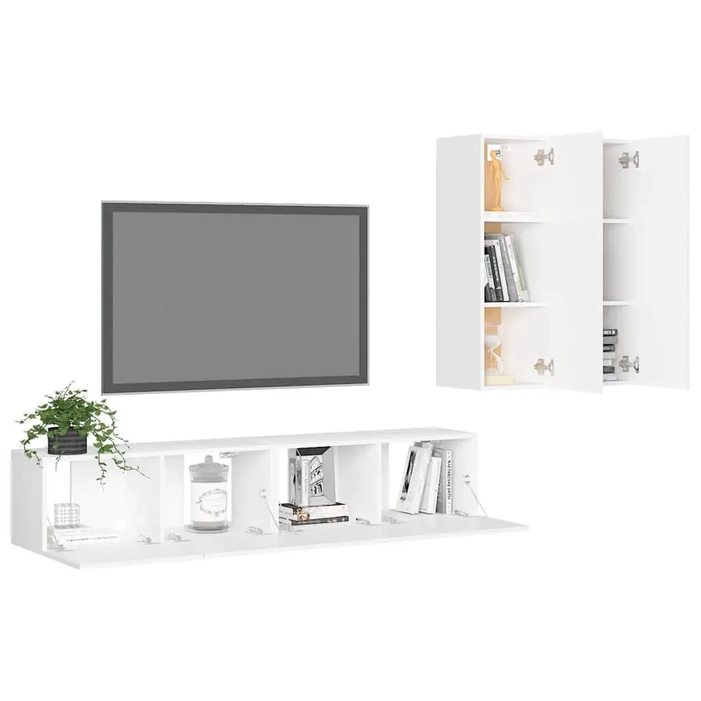 TV Cabinet Set Wall Mounted Storage Unit White Living Room 4 Piece