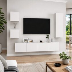 5-Piece Wall-Mounted TV Cabinet in White - Specs Inside