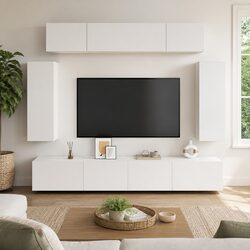 Wall-Mounted TV Cabinet Set 6 Piece White Storage Unit Living Room Furniture