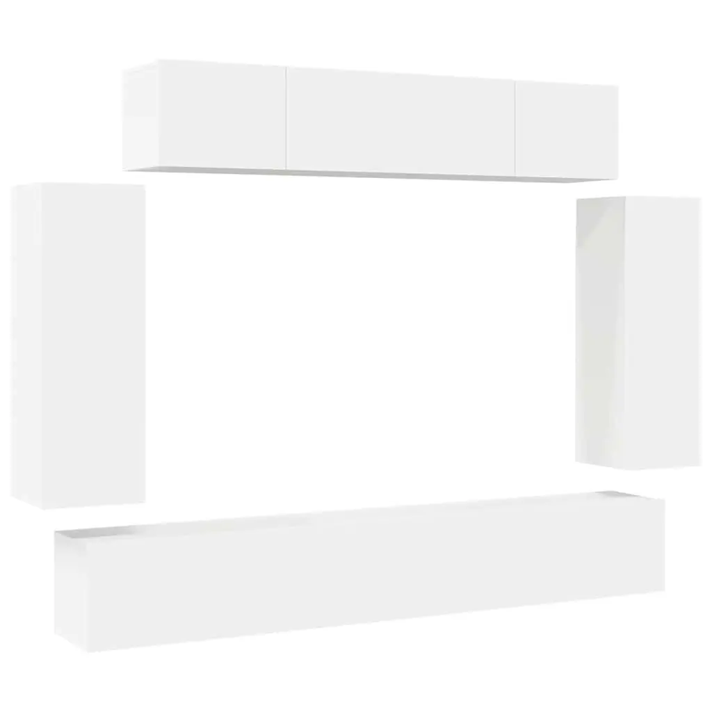 6 Piece White Wall-Mounted TV Storage Unit for Living Room Organization