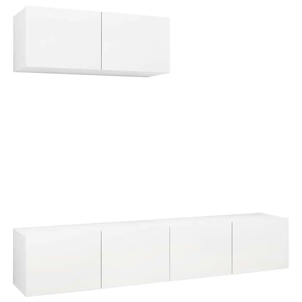 Wall Mounted TV Cabinet Set for Living Room 3 Pieces White Engineered Wood Storage Display Unit
