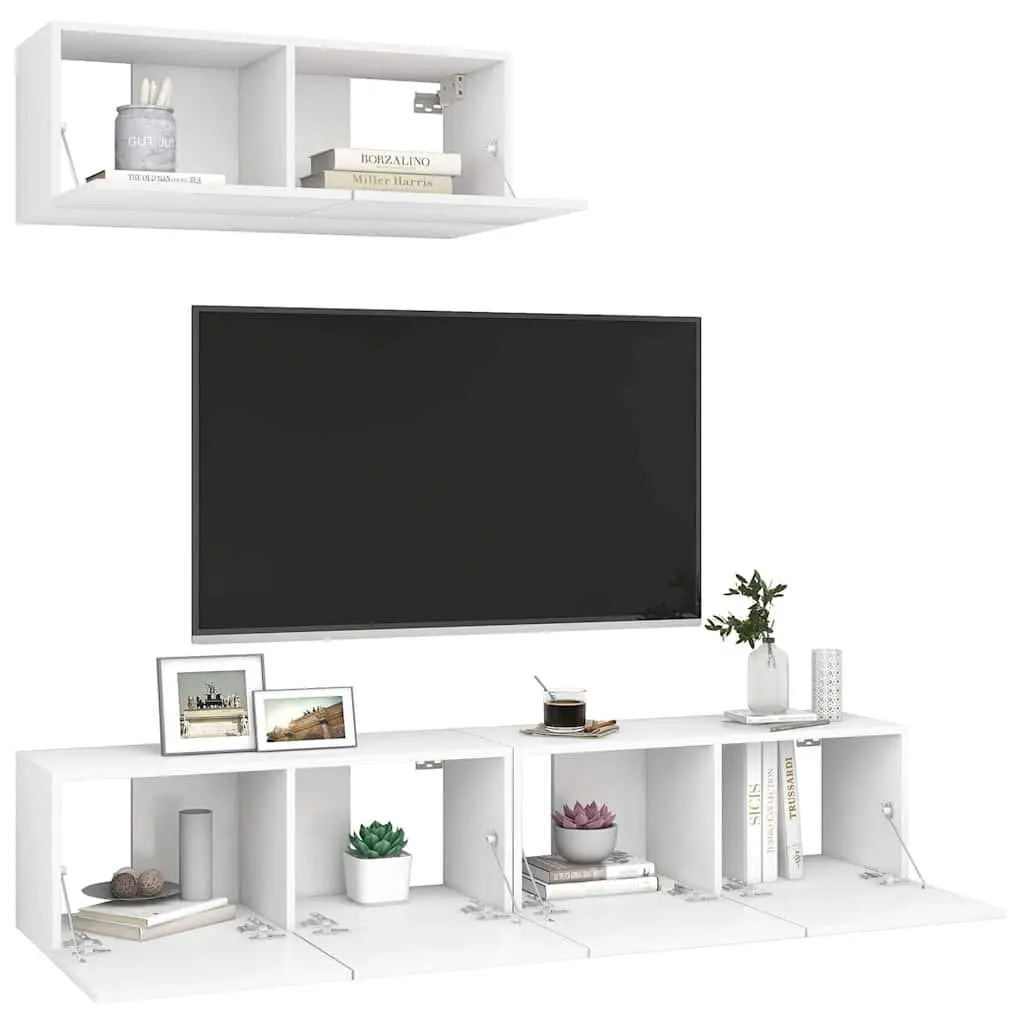 Wall Mounted TV Cabinet Set for Living Room 3 Pieces White Engineered Wood Storage Display Unit
