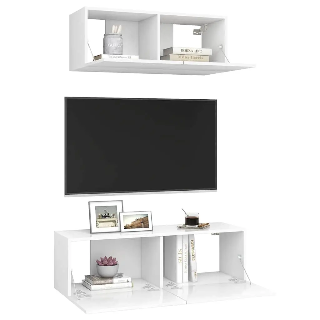 Wall-Mounted TV Cabinet Set Living Room White 2 Piece