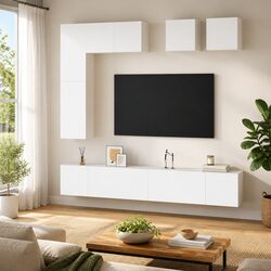 TV Cabinet Storage Unit 8-Piece Wall-Mounted White