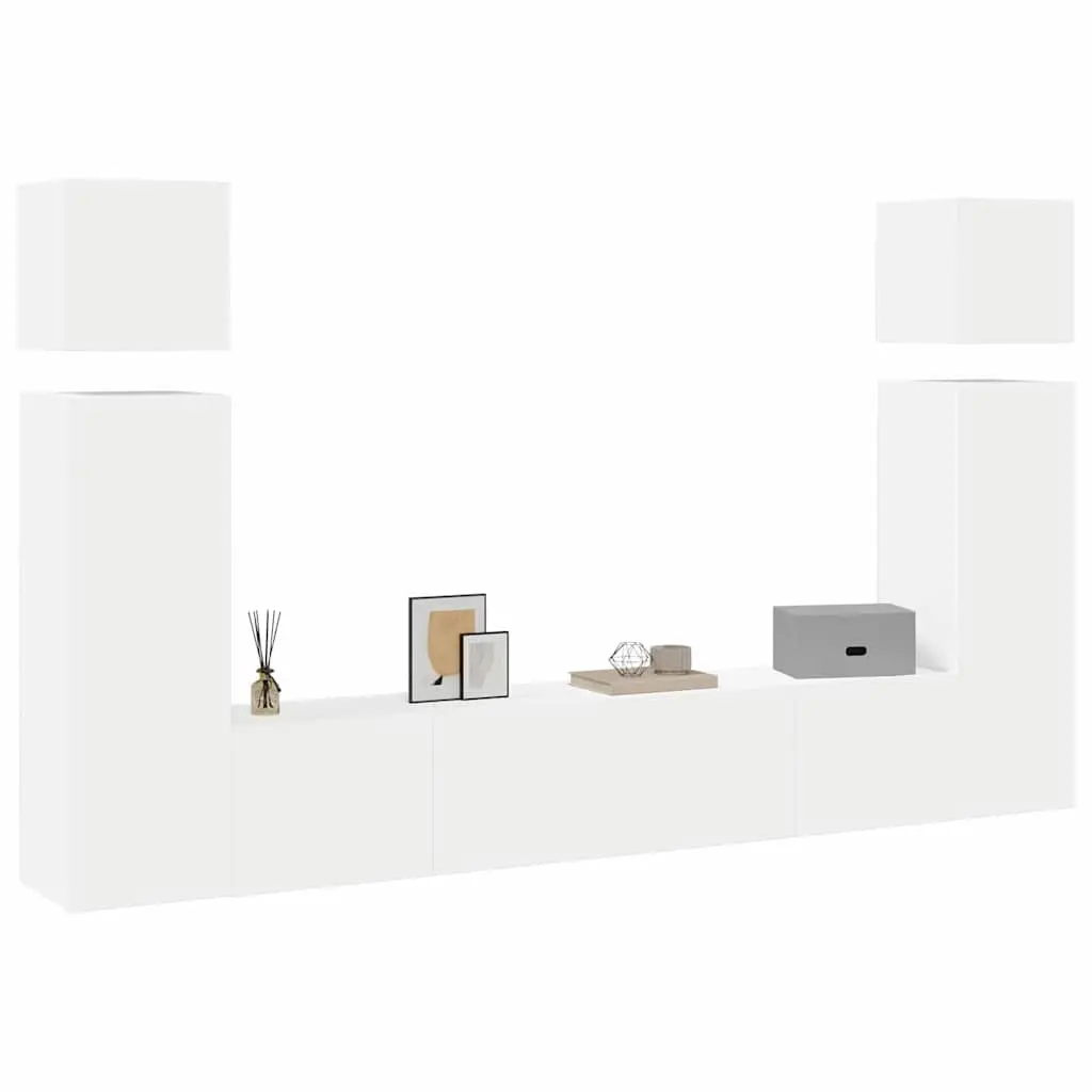 8 Piece Floating Storage Cabinet Set White Wall Mounted Engineered Wood for Living Room