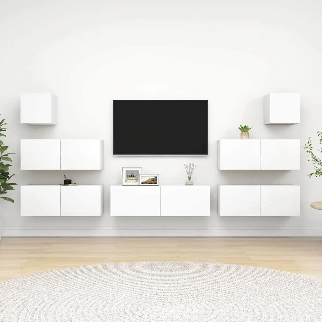 7 Piece White TV Cabinet Set
