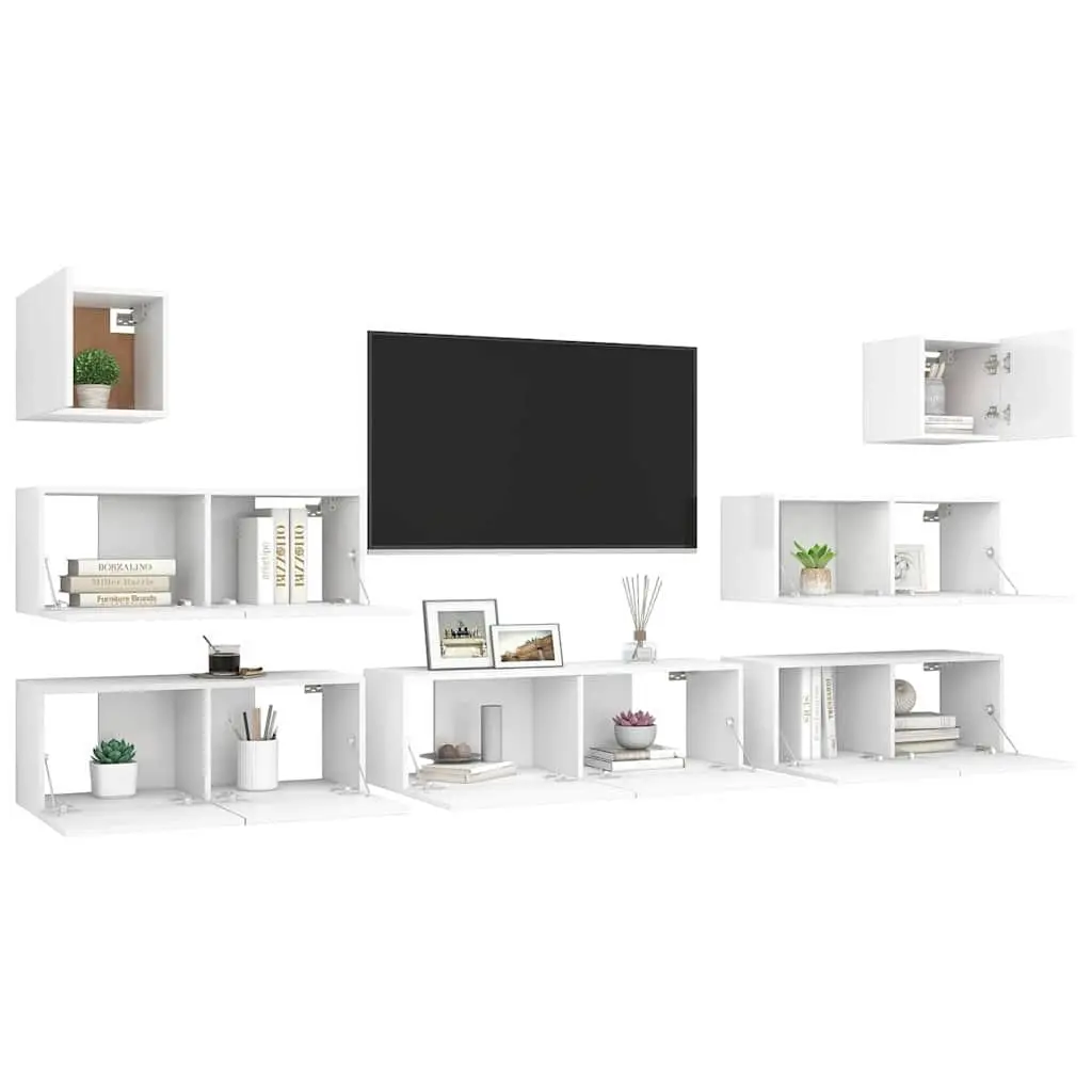7 Piece White TV Cabinet Set