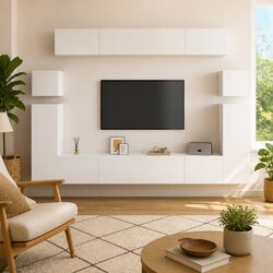 Engineered Wood 8-Piece TV Cabinet Set in White