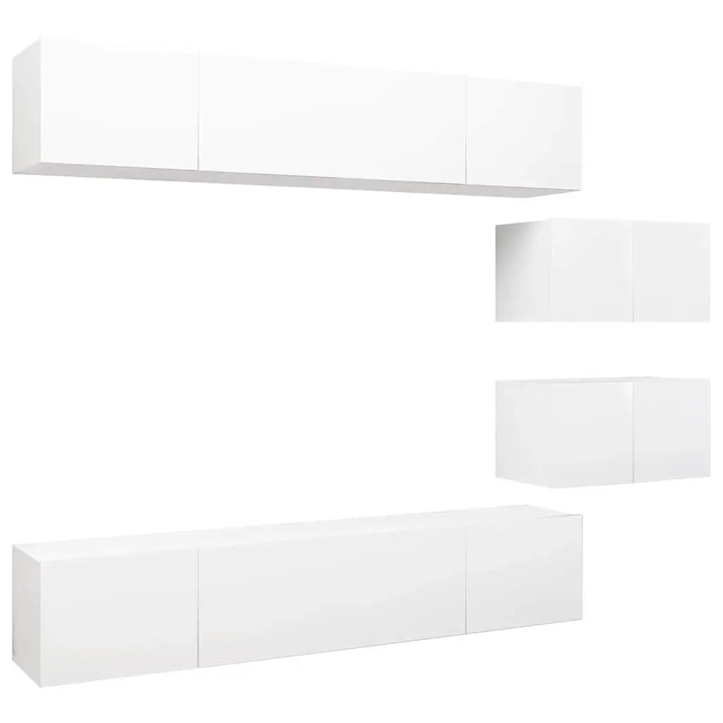 TV Cabinet Set 6 Piece White Wall Mounted Storage Unit Living Room Furniture