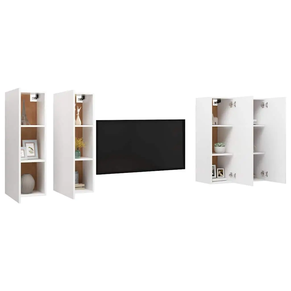 White Wall-Mounted Shelving Unit 4 Piece for Living Room Storage and Display