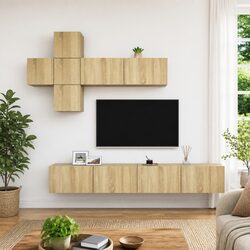7 Piece TV Cabinet Set Wall Mounted Storage Living Room Furniture Brown