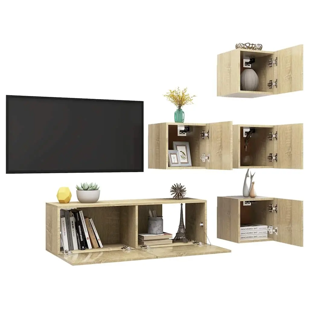 5 Piece Engineered Wood Wall Mounted TV Cabinet Set