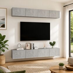 Wall-Mounted TV Cabinet Storage Unit Set of 4 in Grey