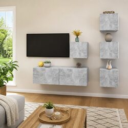 Grey Wall Mounted TV Cabinet Set, 5 Pieces, Engineered Wood