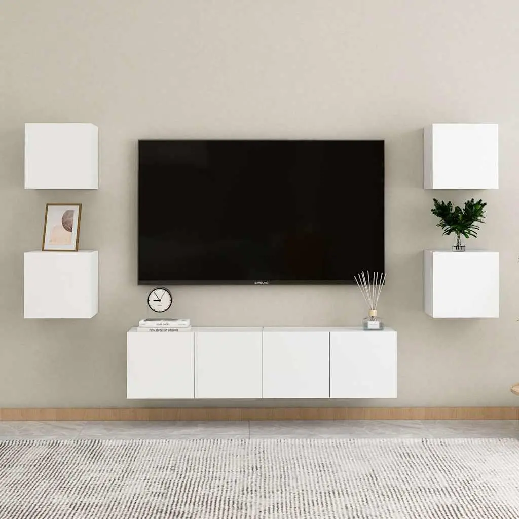 Wall-Mounted Nightstand Storage Cabinet 30.5x30x30cm White Bedroom Organiser 2 Piece