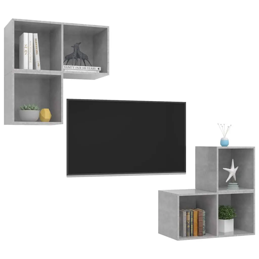 4 Piece Wall Mounted TV Cabinet Set for Living Room Grey Engineered Wood Storage Organiser