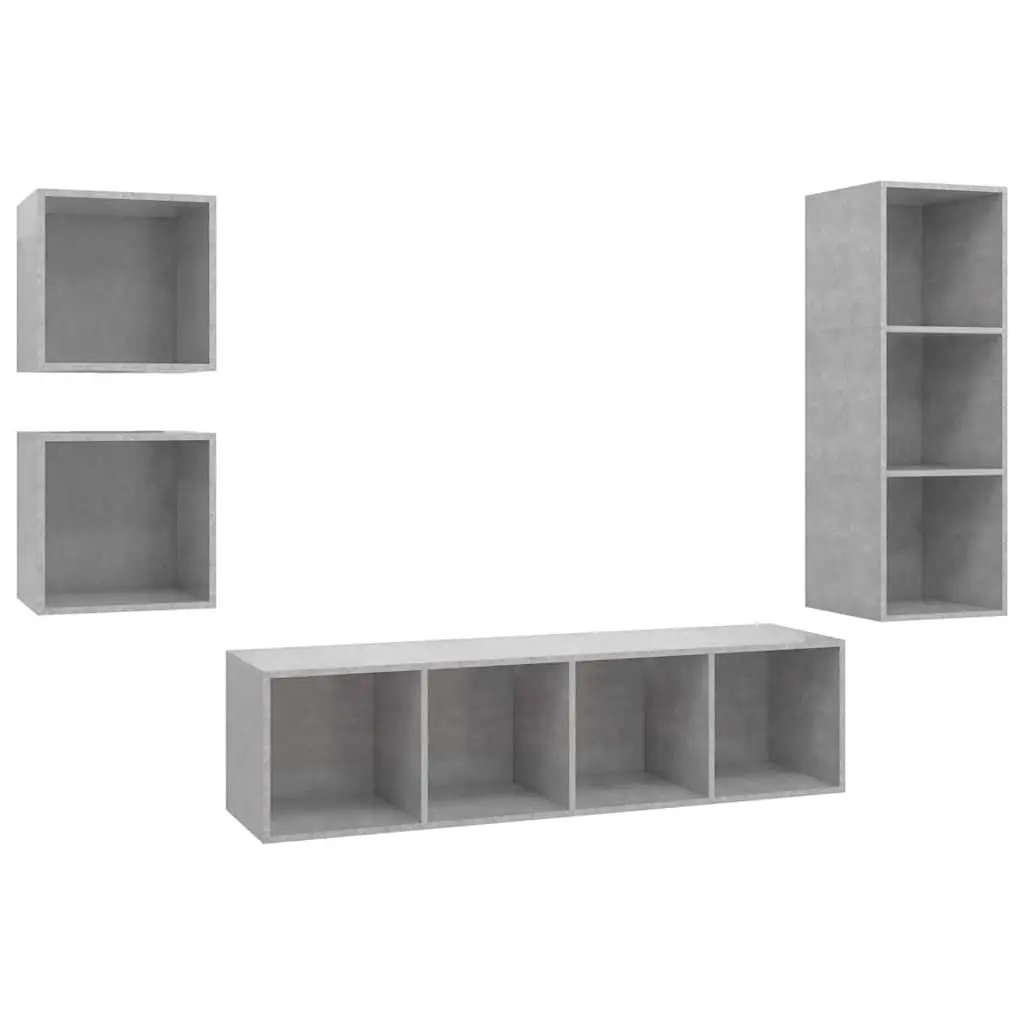 4 Piece Engineered Wood TV Cabinet Set in Grey