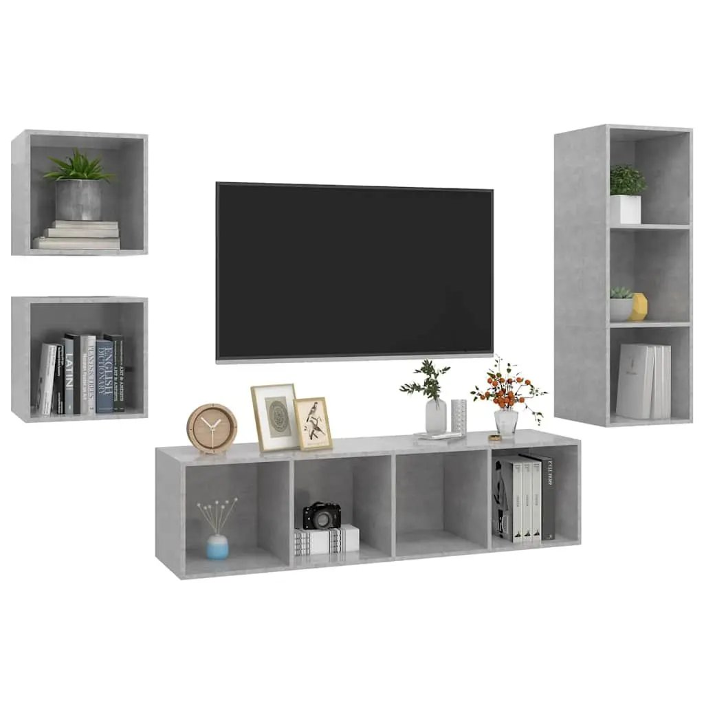 4 Piece Engineered Wood TV Cabinet Set in Grey