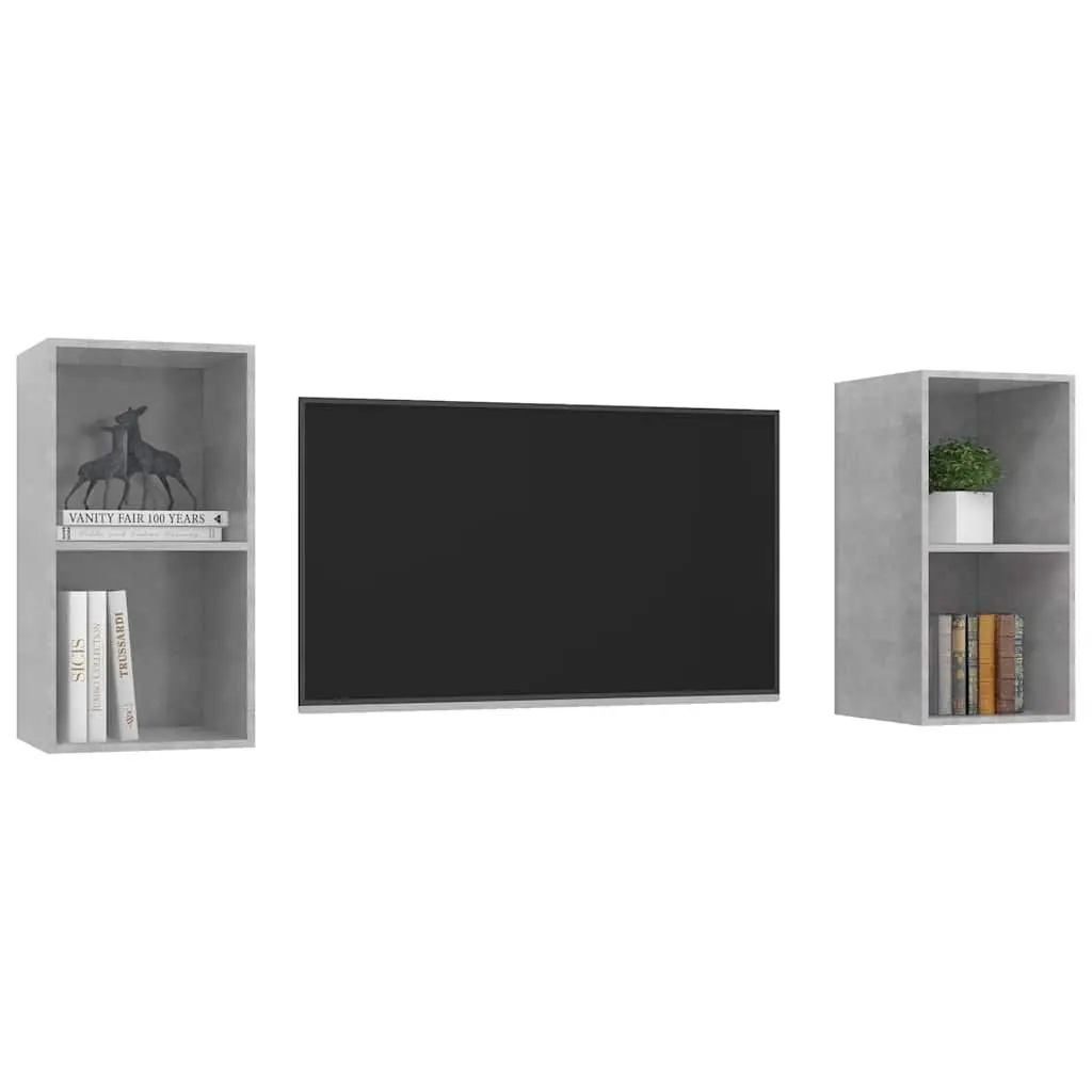 2 Piece Wall-mounted TV Cabinet Set Grey Engineered Wood Storage Display Unit
