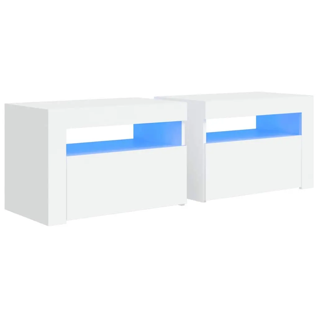 Bedside Cabinets 2 pcs with RGB LED Lights White Modern Nightstands Storage