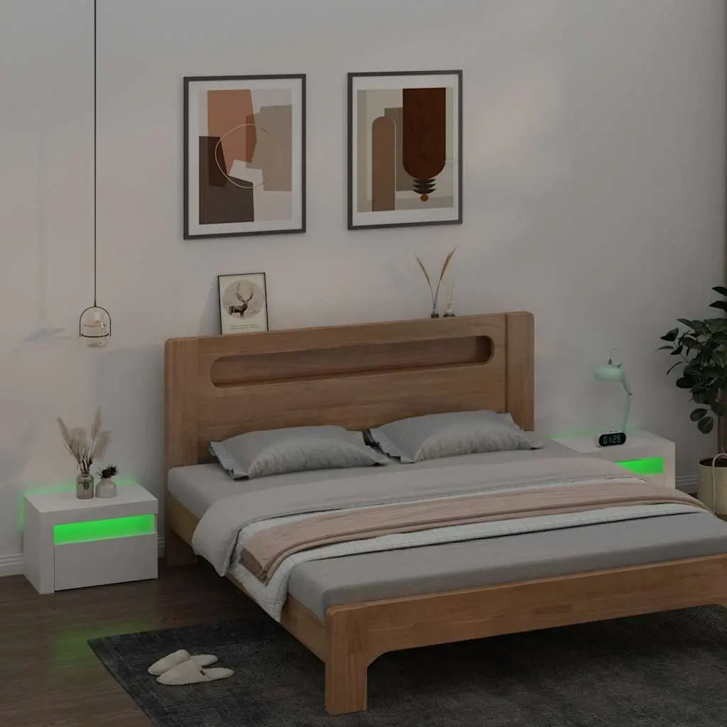 Bedside Cabinets 2 pcs with RGB LED Lights White Modern Nightstands Storage