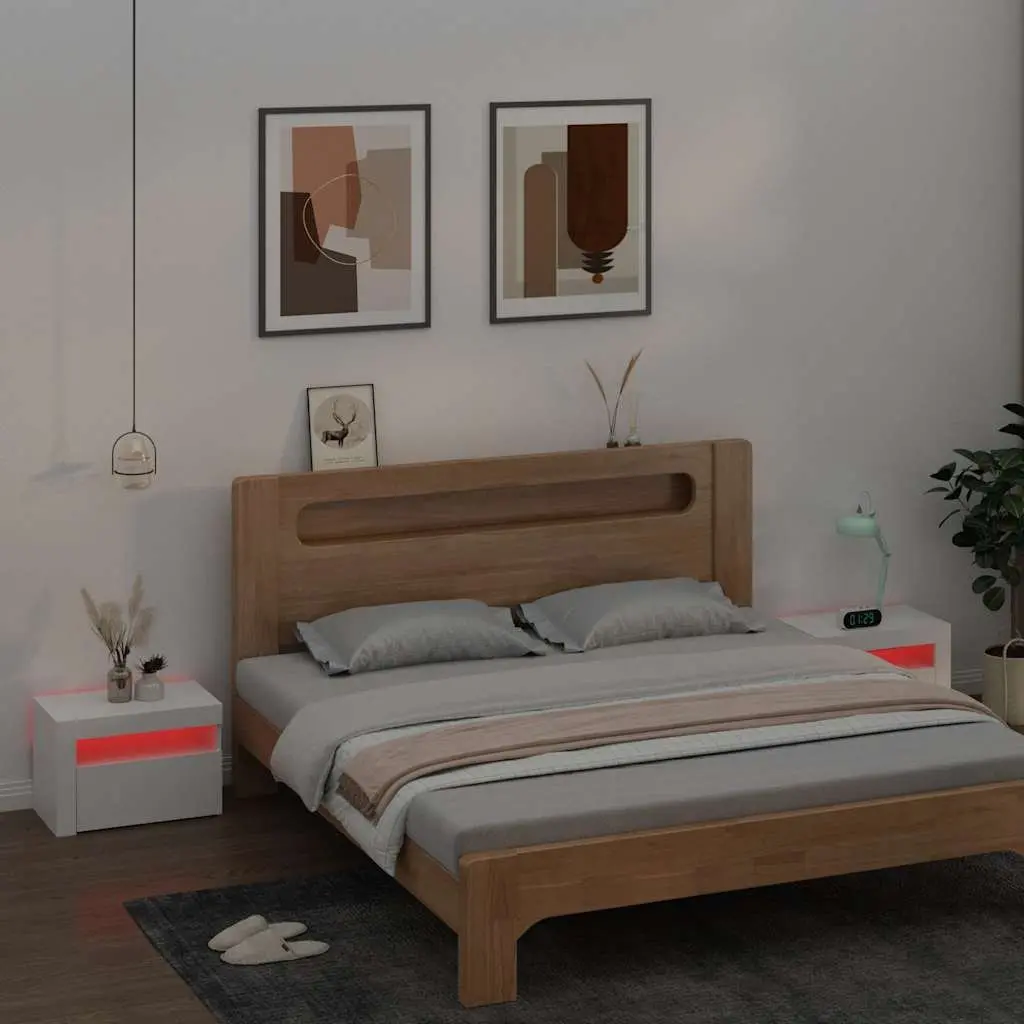Bedside Cabinets 2 pcs with RGB LED Lights White Modern Nightstands Storage