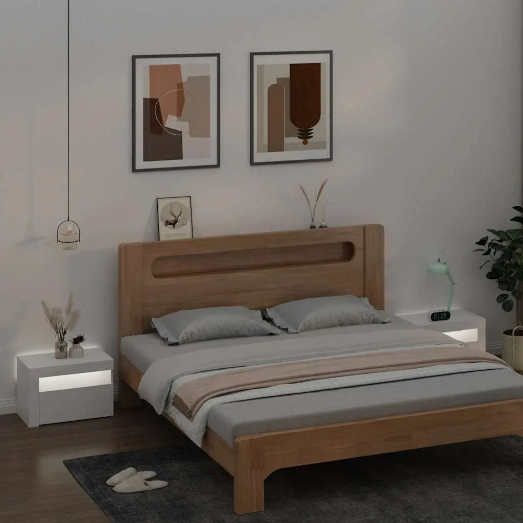 Bedside Cabinets 2 pcs with RGB LED Lights White Modern Nightstands Storage