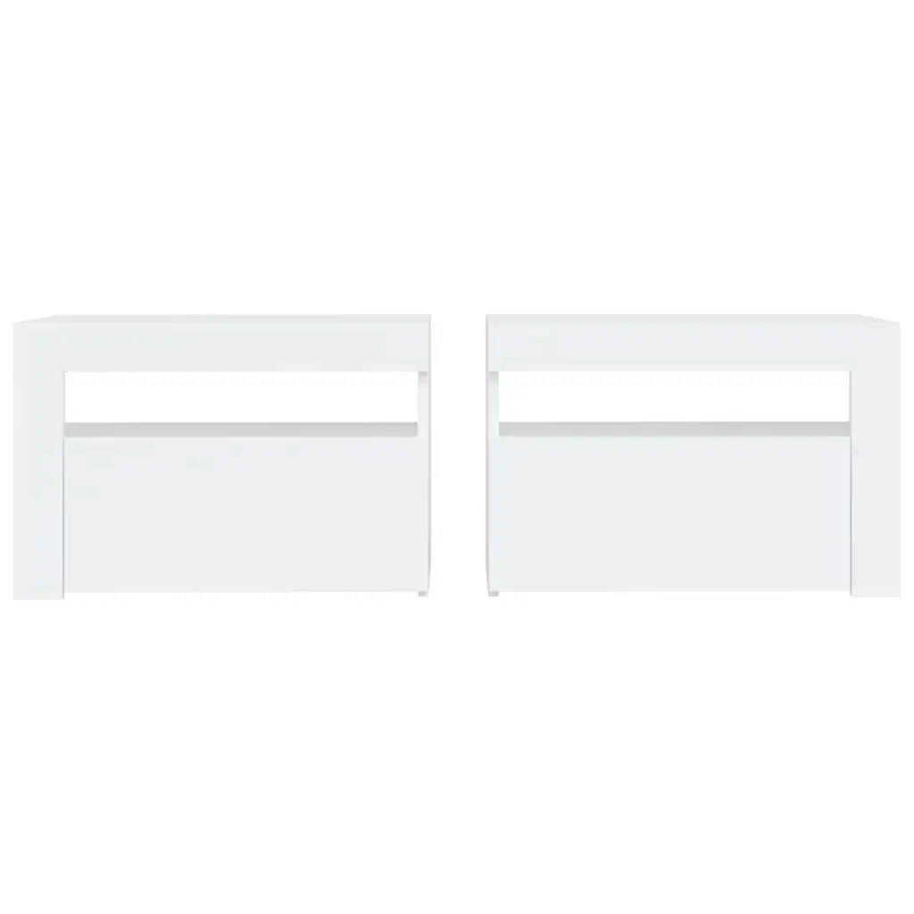 Bedside Cabinets 2 pcs with RGB LED Lights White Modern Nightstands Storage