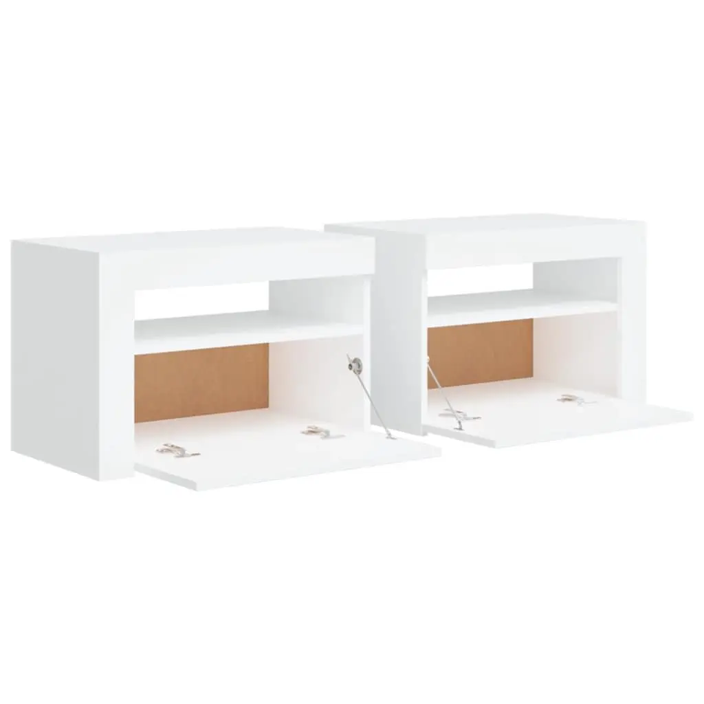 Bedside Cabinets 2 pcs with RGB LED Lights White Modern Nightstands Storage