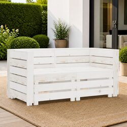 Outdoor Pallet Sofa 2-Seater Garden Patio Lounge Seat White Wooden Frame