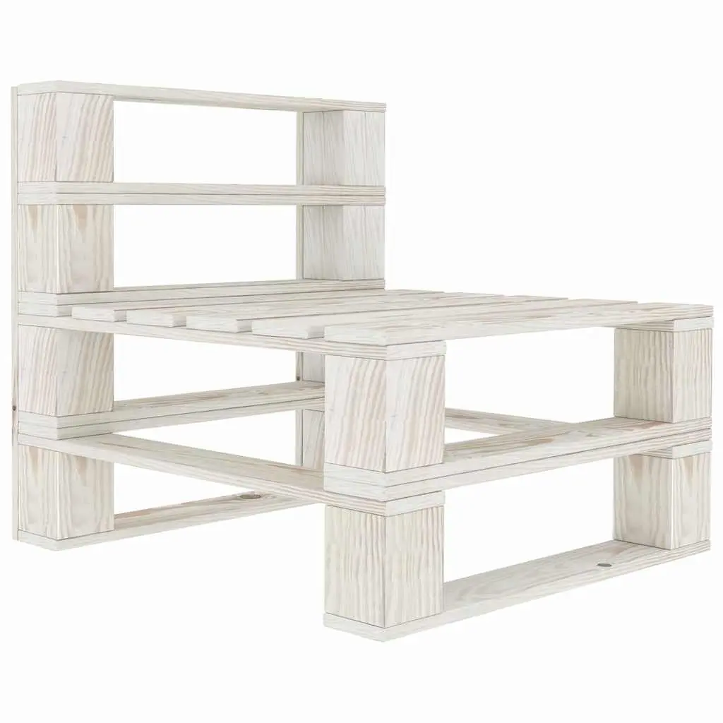 5 Piece Patio Lounge Set Outdoor Garden Furniture White Pinewood Sofa Coffee Table