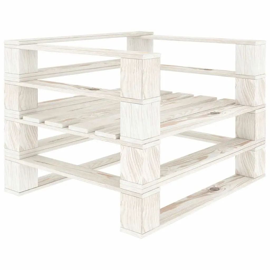 5 Piece Patio Lounge Set Outdoor Garden Furniture White Pinewood Sofa Coffee Table