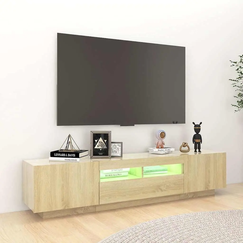 TV Cabinet with RGB LED Lights Media Storage Unit Brown Wood Furniture