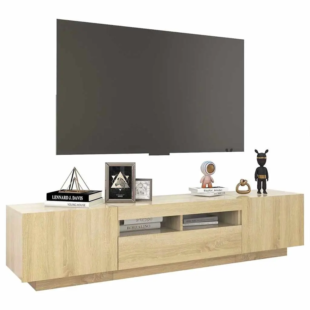 TV Cabinet with RGB LED Lights Media Storage Unit Brown Wood Furniture