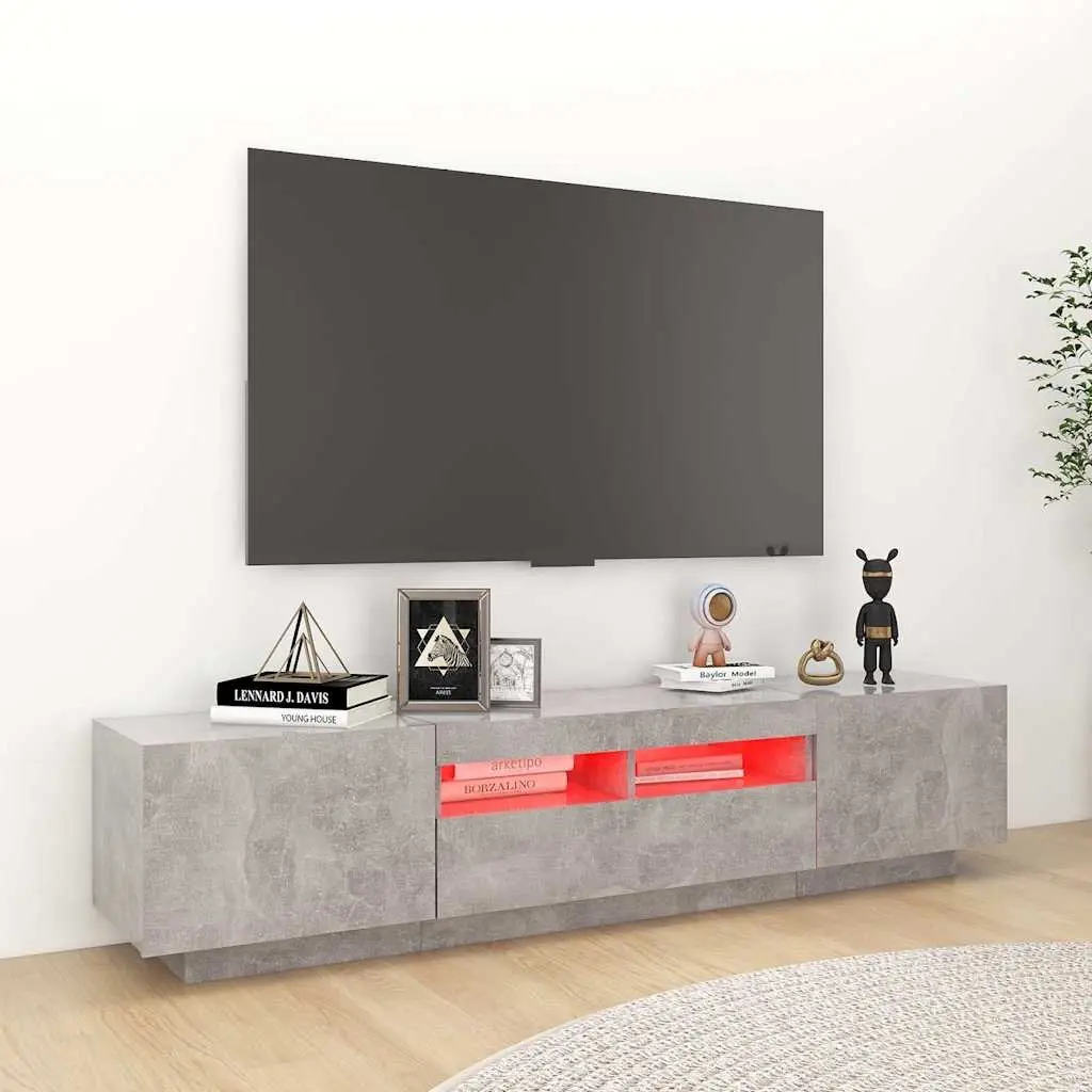 TV Cabinet with RGB LED Lights Grey Modern Media Storage Unit 180cm