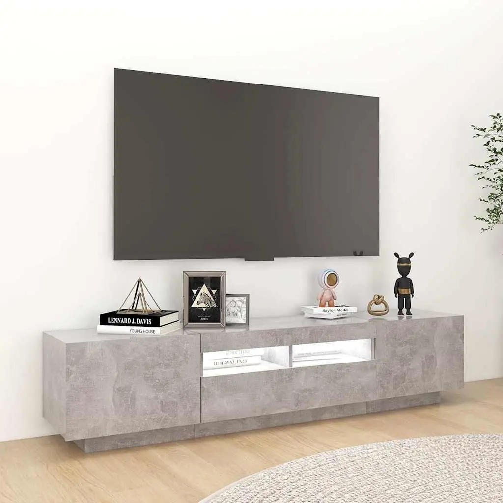 TV Cabinet with RGB LED Lights Grey Modern Media Storage Unit 180cm