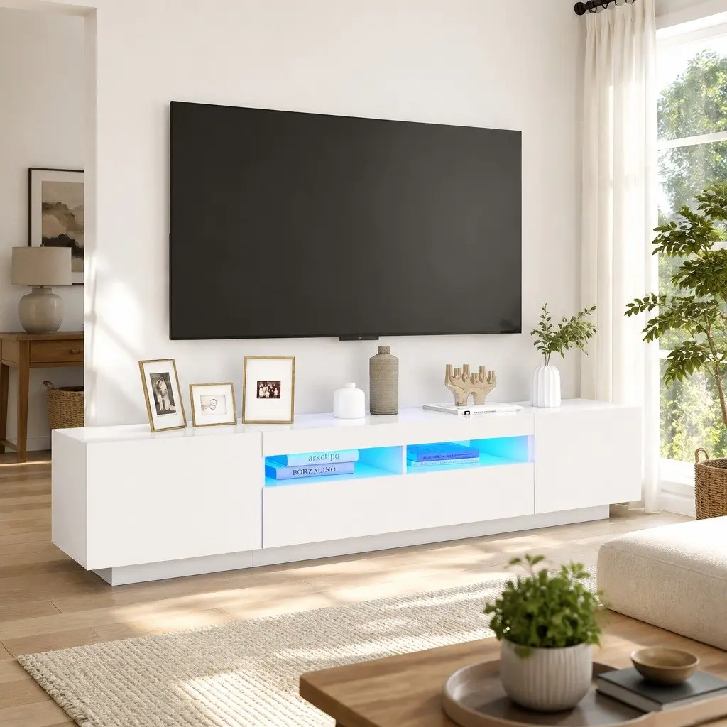 TV Cabinet Living Room White with RGB LED Lights