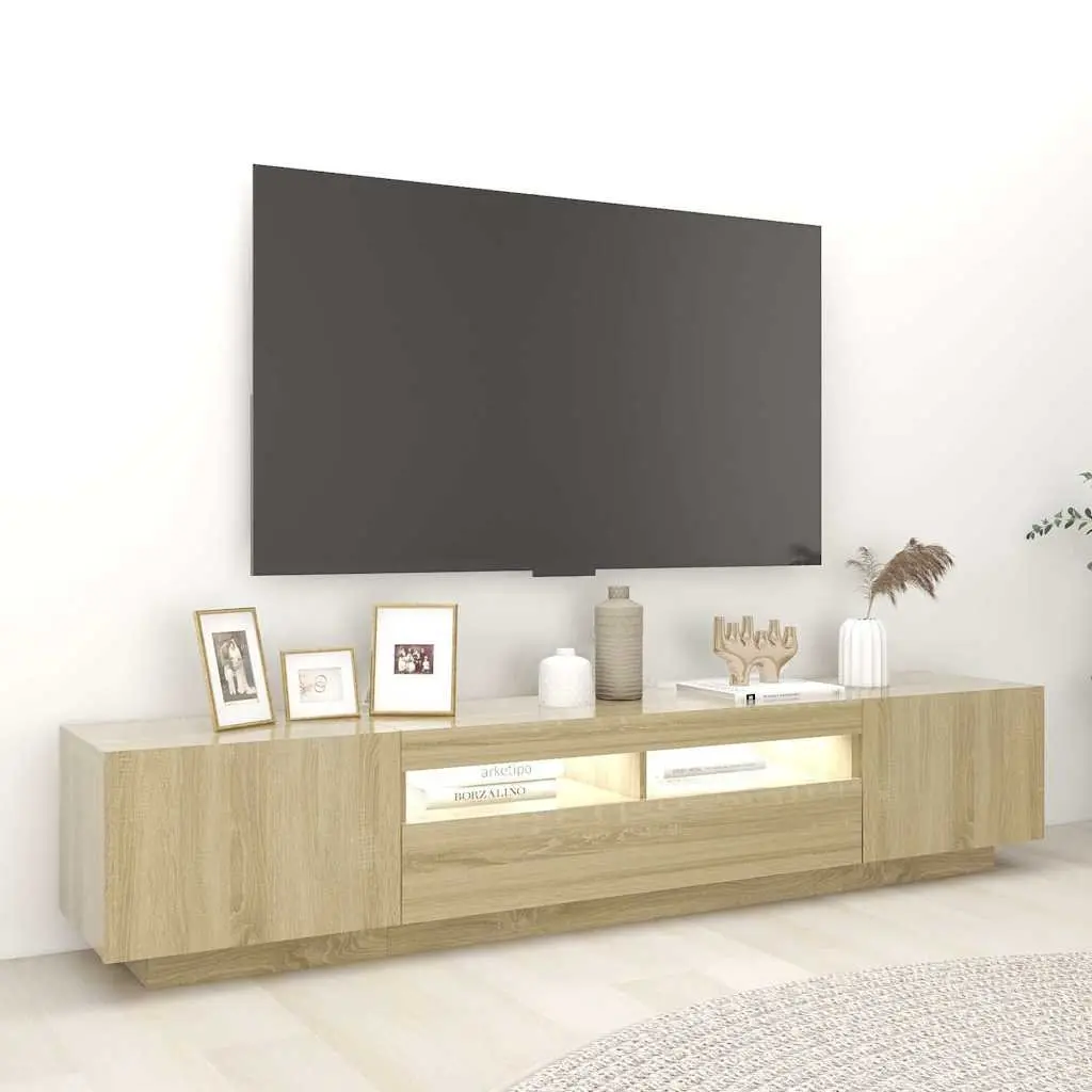 TV Cabinet with LED Lights Storage Unit Media Console Brown Sonoma Oak