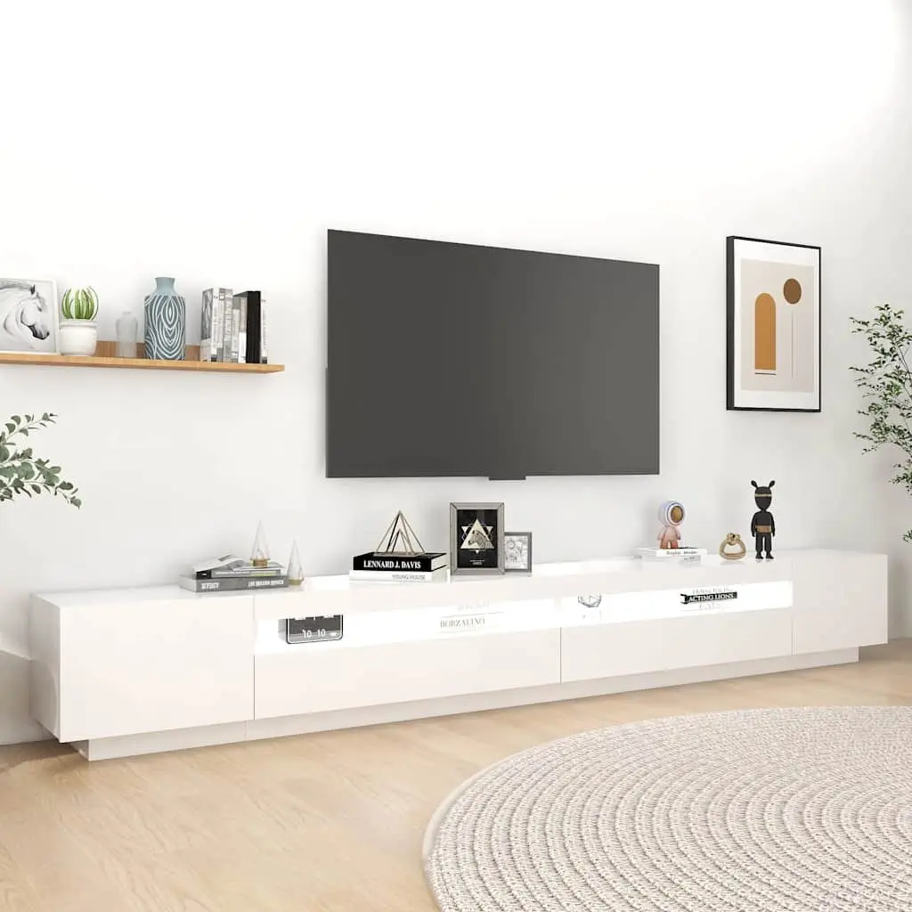 Media Storage Unit White 300cm TV Cabinet with RGB LED Lights Entertainment Stand Furniture