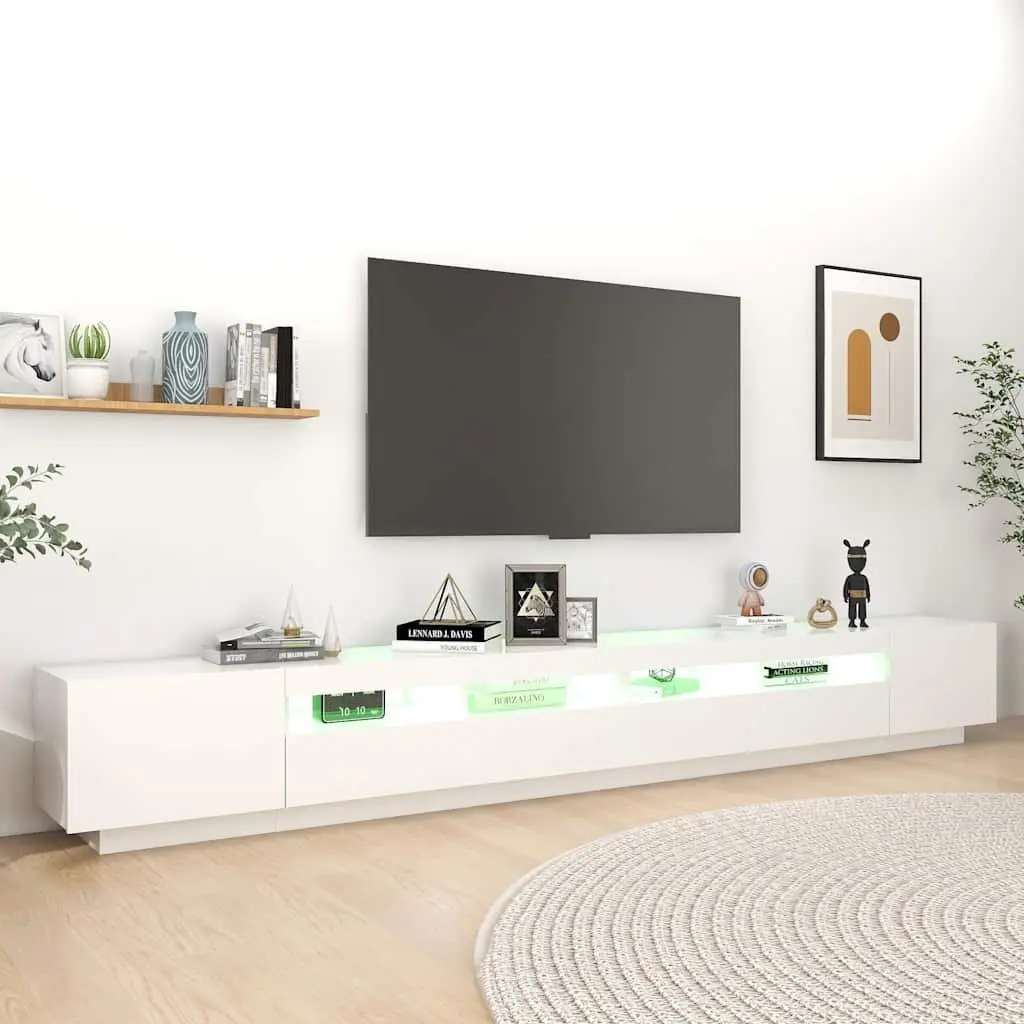 Media Storage Unit White 300cm TV Cabinet with RGB LED Lights Entertainment Stand Furniture