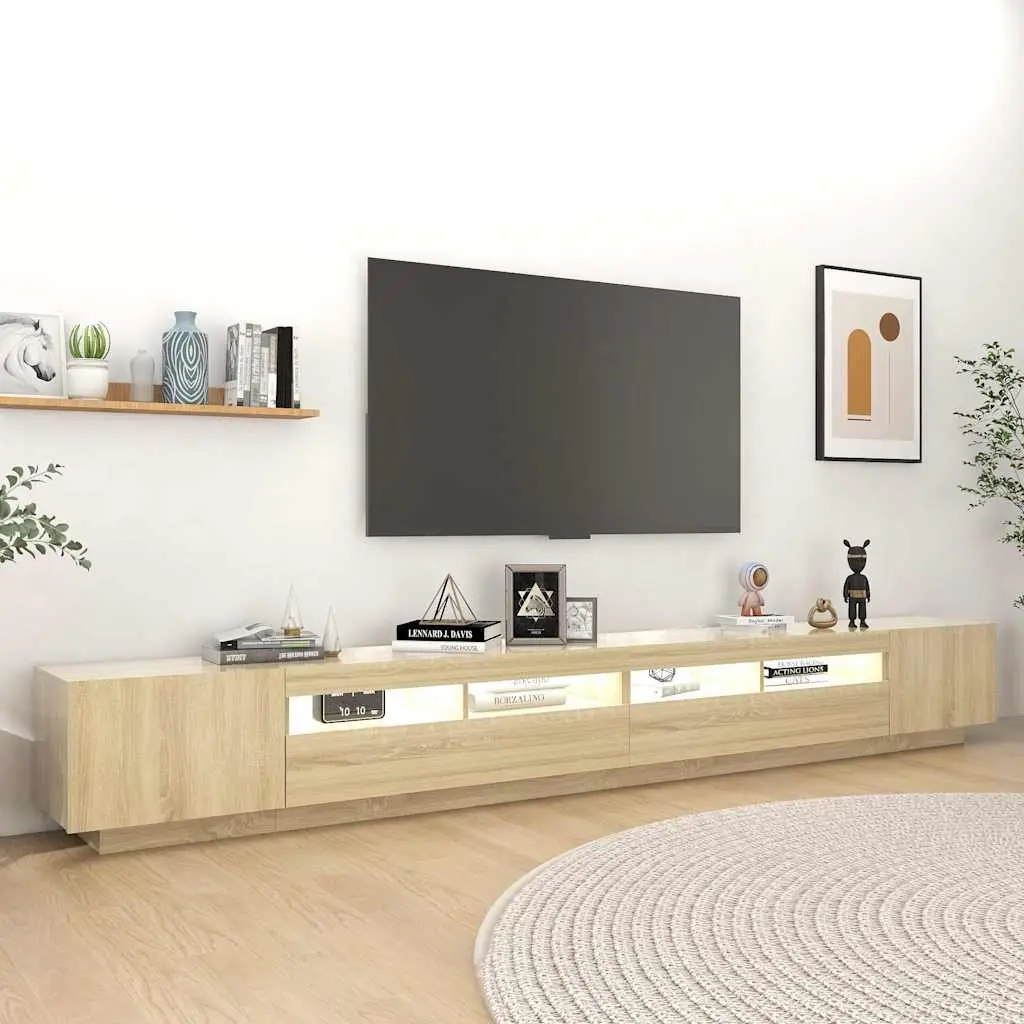 TV Cabinet for Living Room with RGB LED Lights Brown Wood 300x35x40cm