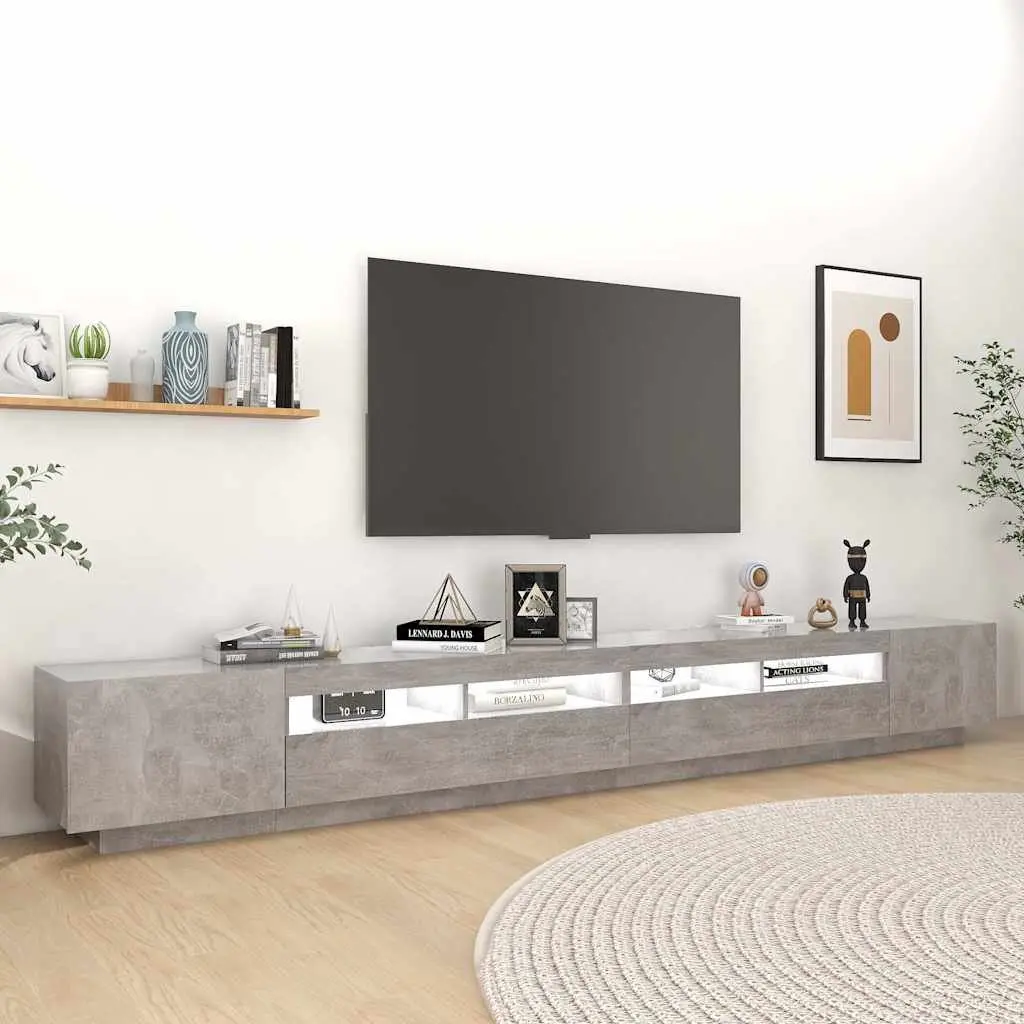 TV Cabinet with RGB LED Lights Grey Modern Living Room Media Storage Unit