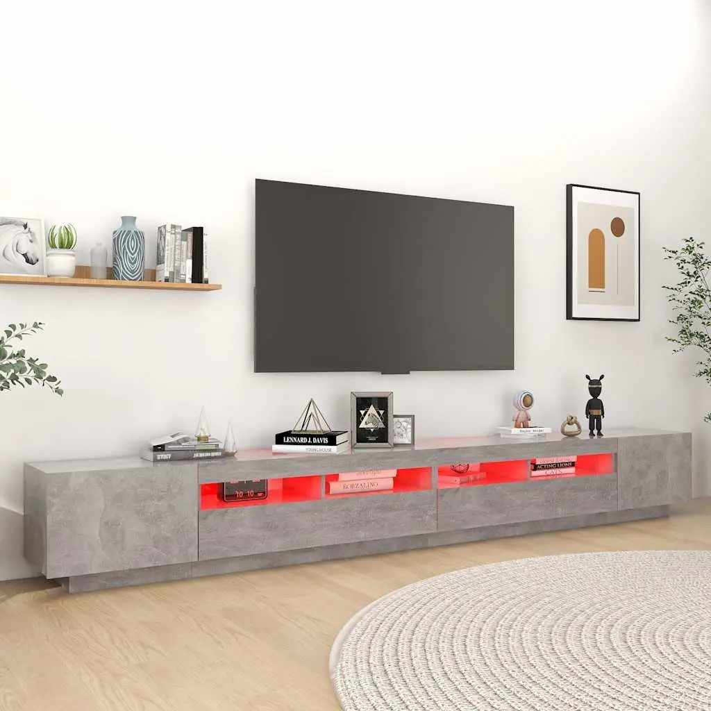TV Cabinet with RGB LED Lights Grey Modern Living Room Media Storage Unit