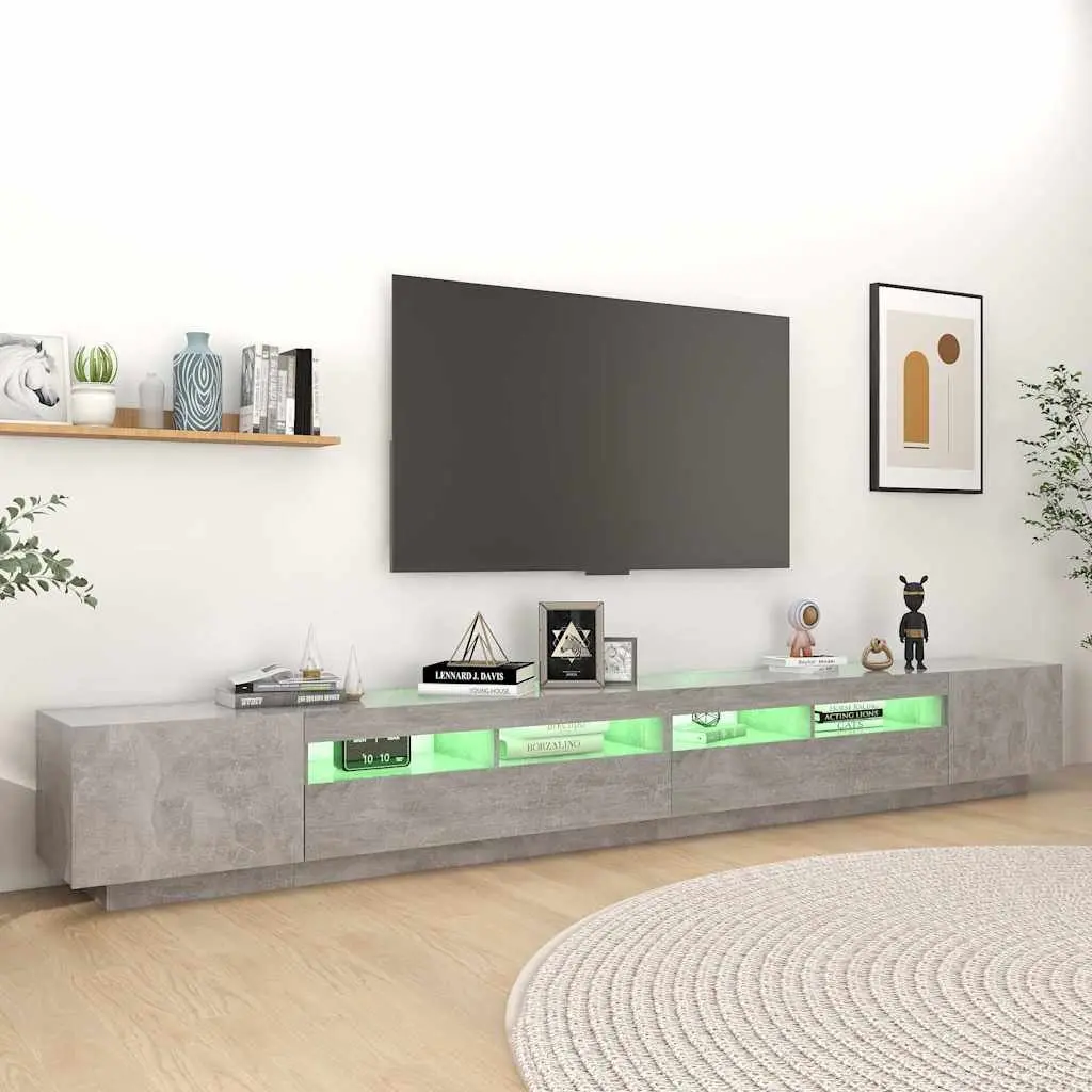 TV Cabinet with RGB LED Lights Grey Modern Living Room Media Storage Unit