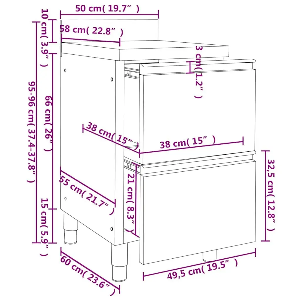 Commercial Kitchen Cabinet 2 Drawers Storage Unit 50x60x96 cm Stainless Steel